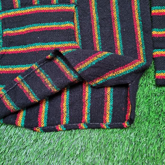 VTG 90s Rasta Baja Hoodie Drug Rug Boxy Cropped Fit Womens Oversized L/XL Reggae - Picture 4 of 5